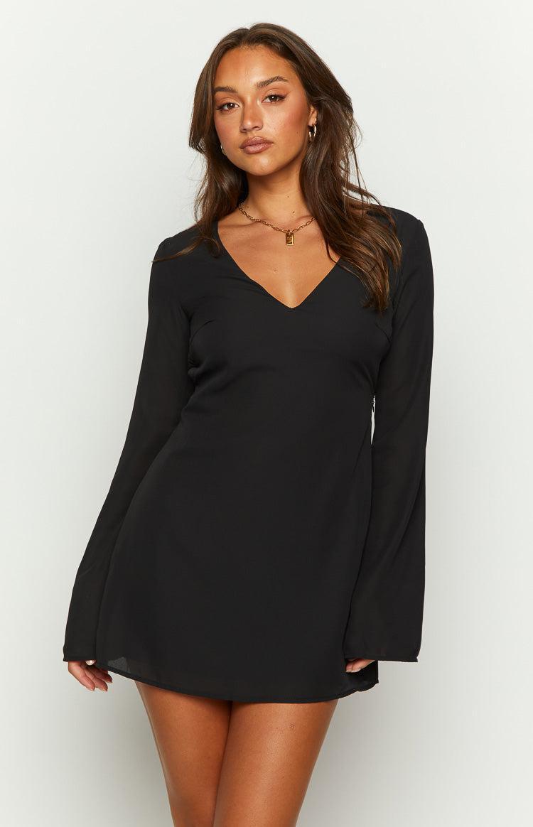 Rowan Long Sleeve Black Mini Dress Product Image