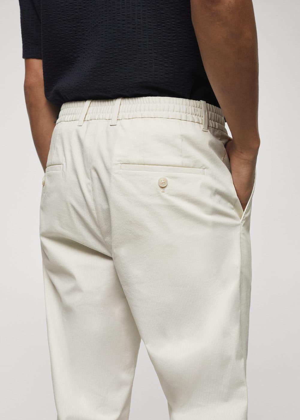 MANGO MAN - Cotton seersucker pants with drawstring off whiteMen Product Image