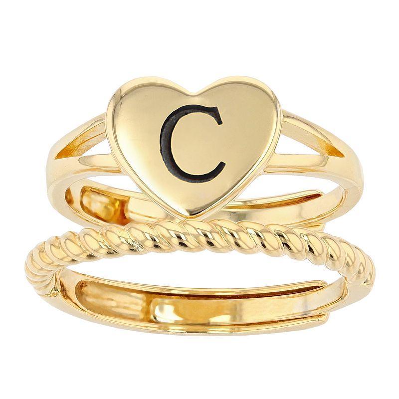 City Luxe Heart Initial & Textured Band Ring Set, Womens, Gold Tone K Product Image