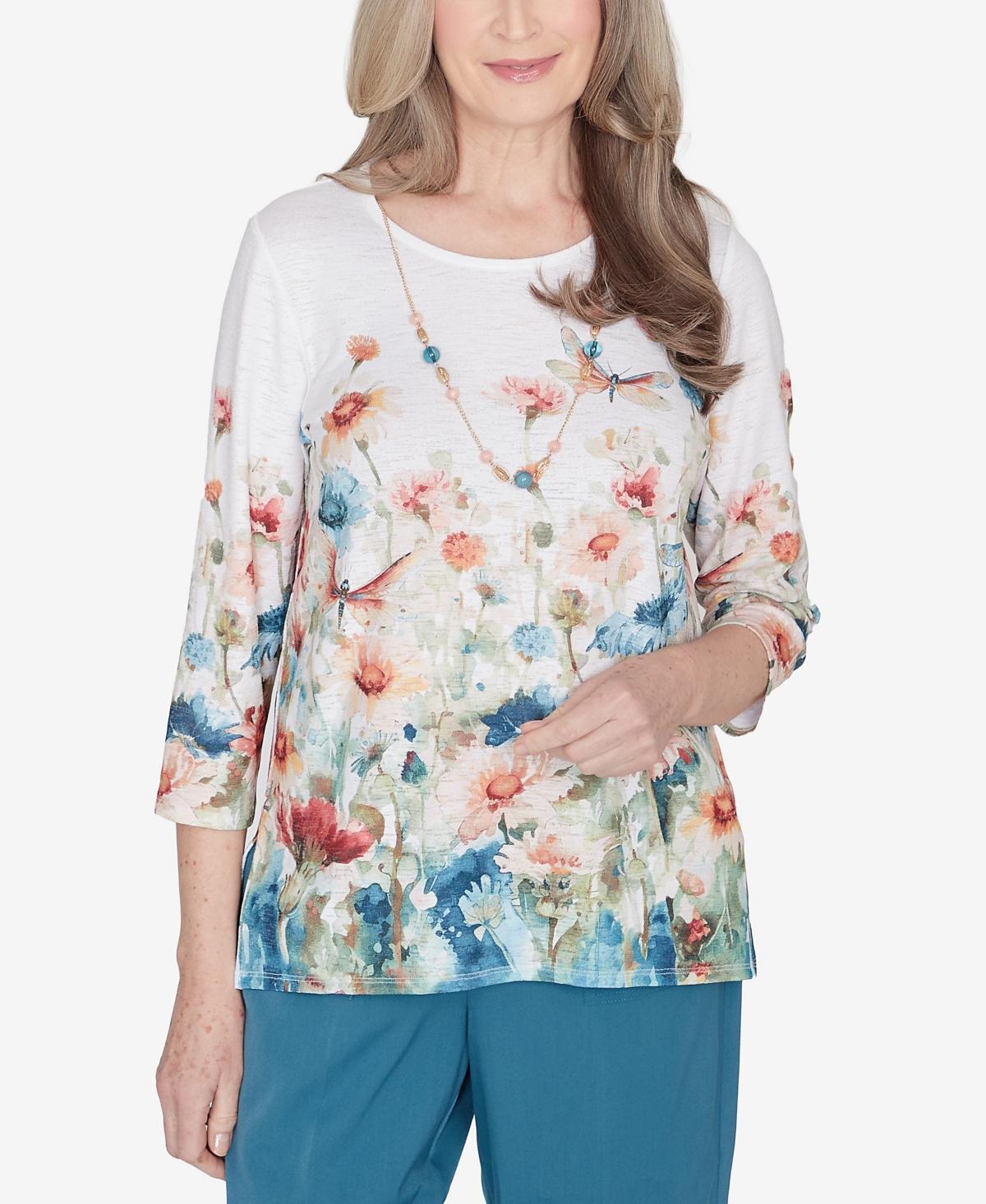 Alfred Dunner Sedona Sky Womens Dragonfly Top With Necklace Product Image