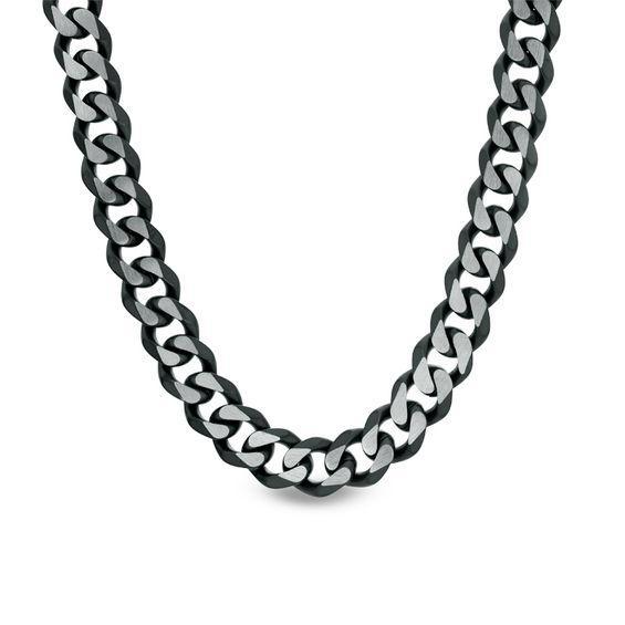 Men's 11.0mm Curb Chain Necklace in Stainless Steel with Black IP - 22" Product Image