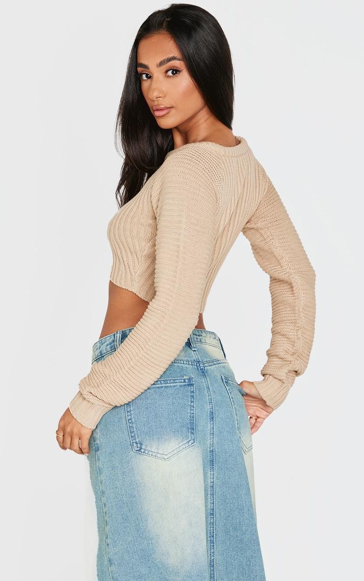 Petite Oatmeal Cropped Knit Sweater Product Image