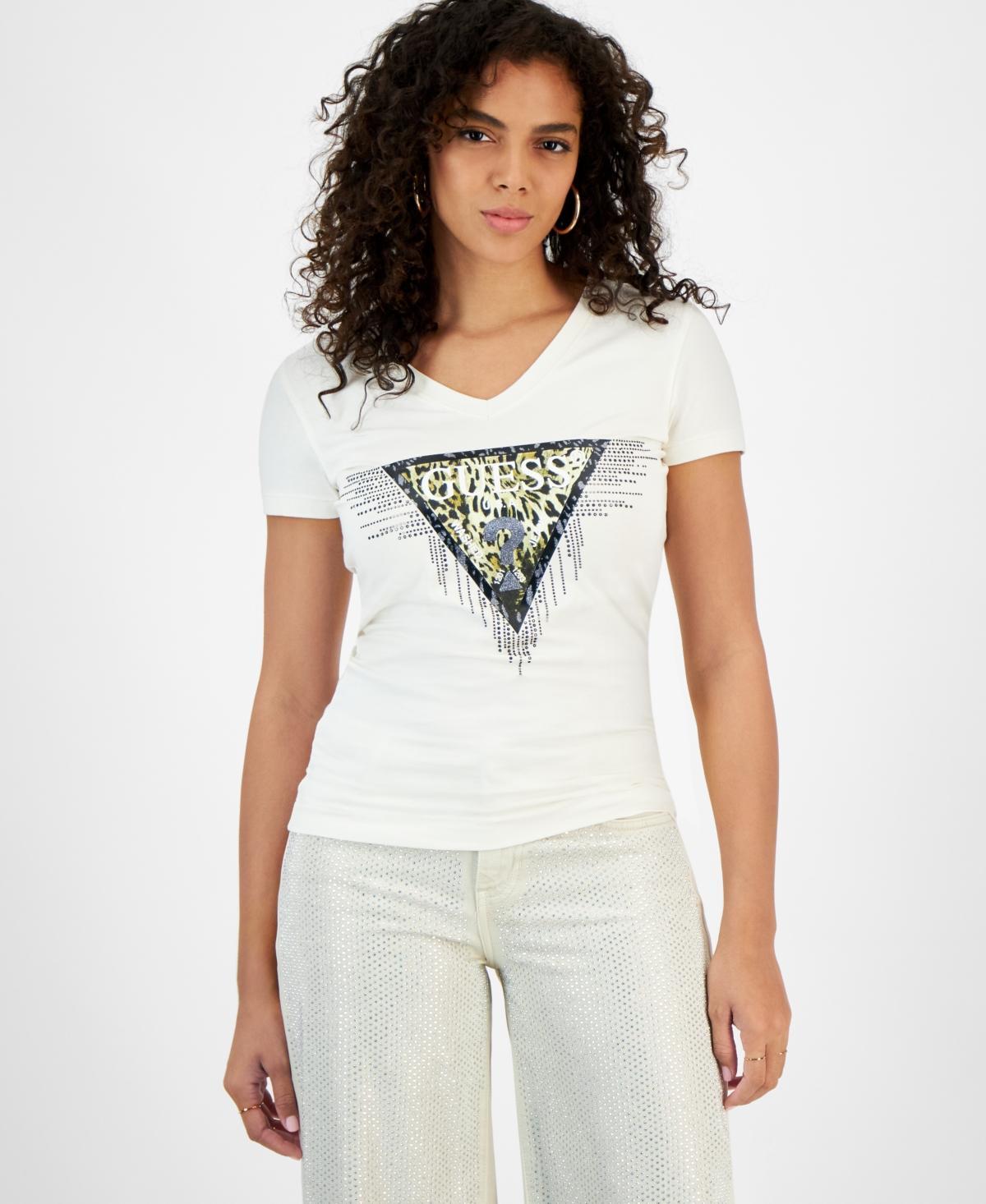 Guess Womens V-Neck Tiger Triangle Logo T-Shirt Product Image