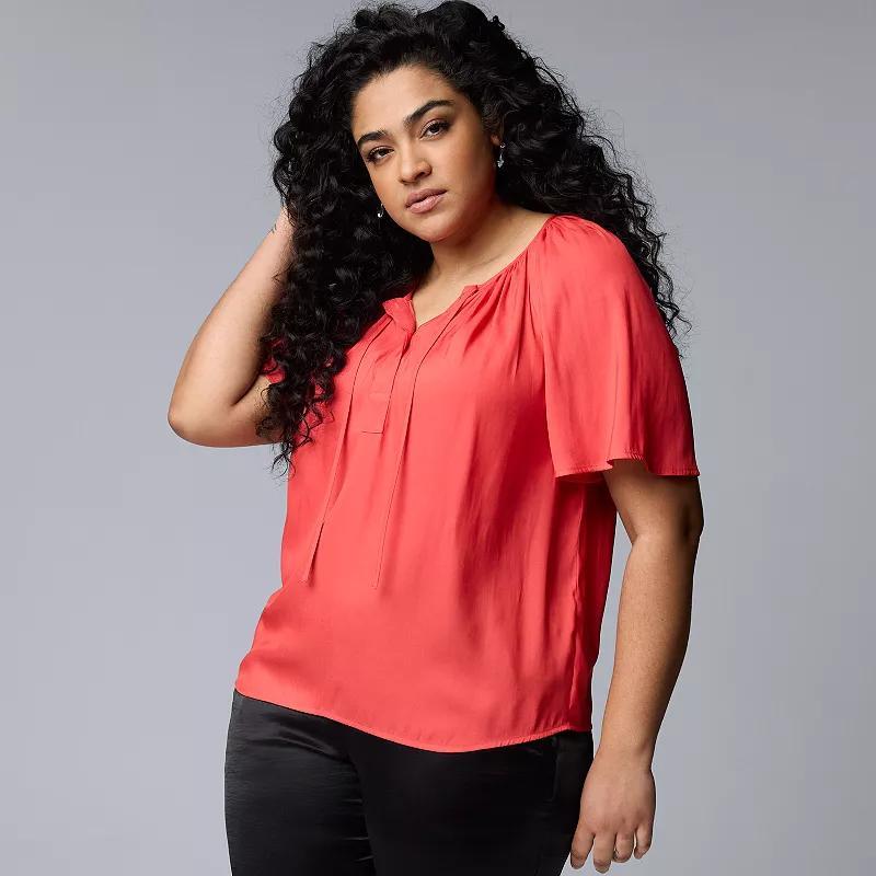 Plus Size Simply Vera Vera Wang Shirred Neck Blouse, Womens Bahama Pink Product Image