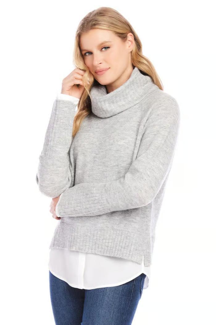 Layered Turtleneck Sweater- Light Heather Gray Product Image