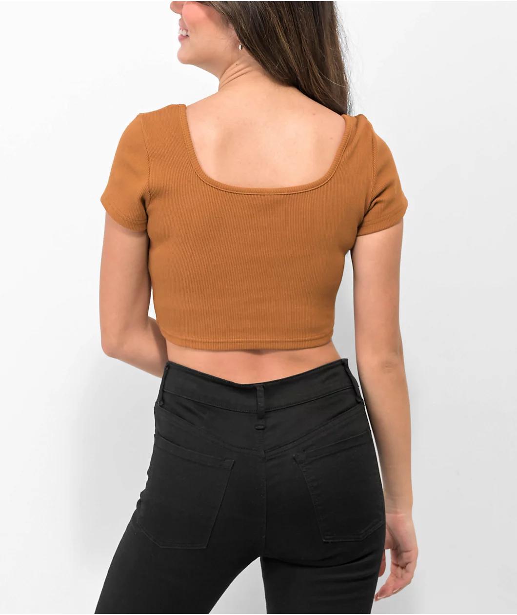 Ragged Priest Corset Hem Brown Crop Top Product Image