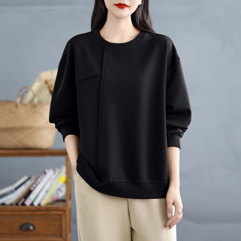 Crewneck Asymmetrical Plain Pullover Product Image