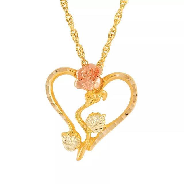 Black Hills Gold Tri-Tone Heart and Rose Pendant Necklace, Womens 10k  Tone Product Image