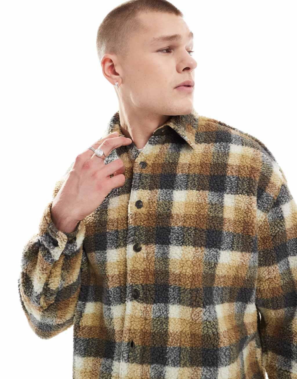 ASOS DESIGN 90s oversized shirt in neutral borg check Product Image