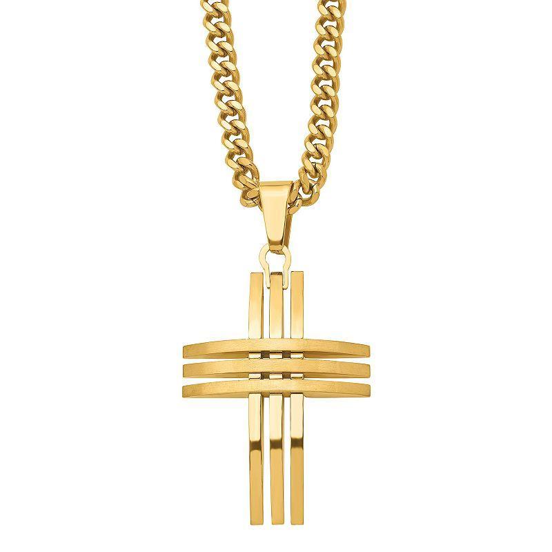 Mens Gold Tone Stainless Steel Cross Pendant Necklace, Multicolor Product Image