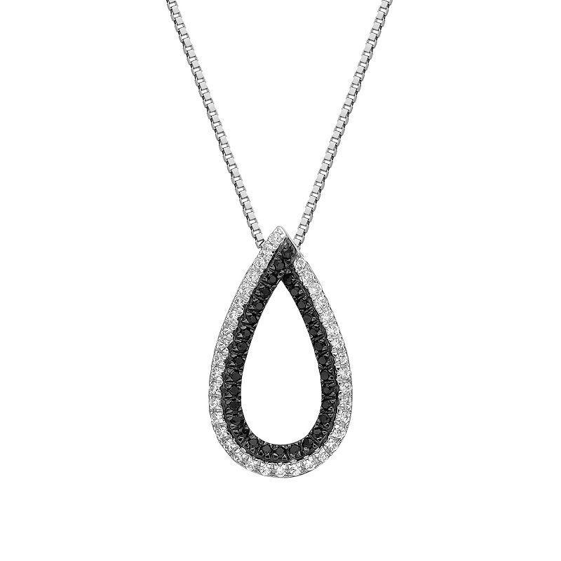 Gemminded 10k White Gold 1/5 Carat T.W. Black & White Diamond Teardrop Necklace, Womens Product Image