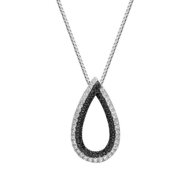 Gemminded 10k White Gold 1/5 Carat T.W. Black & White Diamond Teardrop Necklace, Womens Product Image