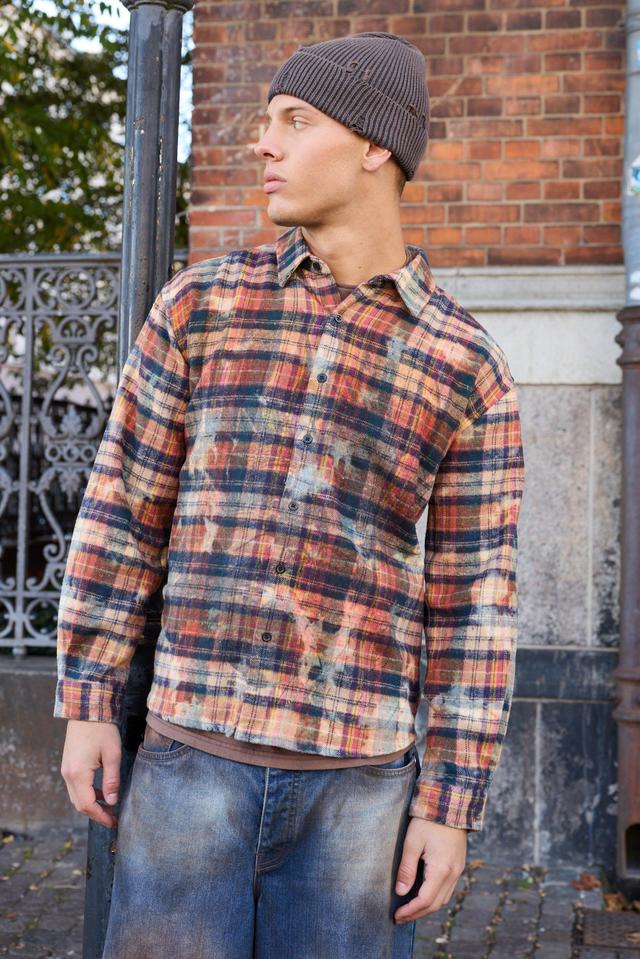 Oversized Washed Printed Plaid Shirt | boohooMAN USA Product Image