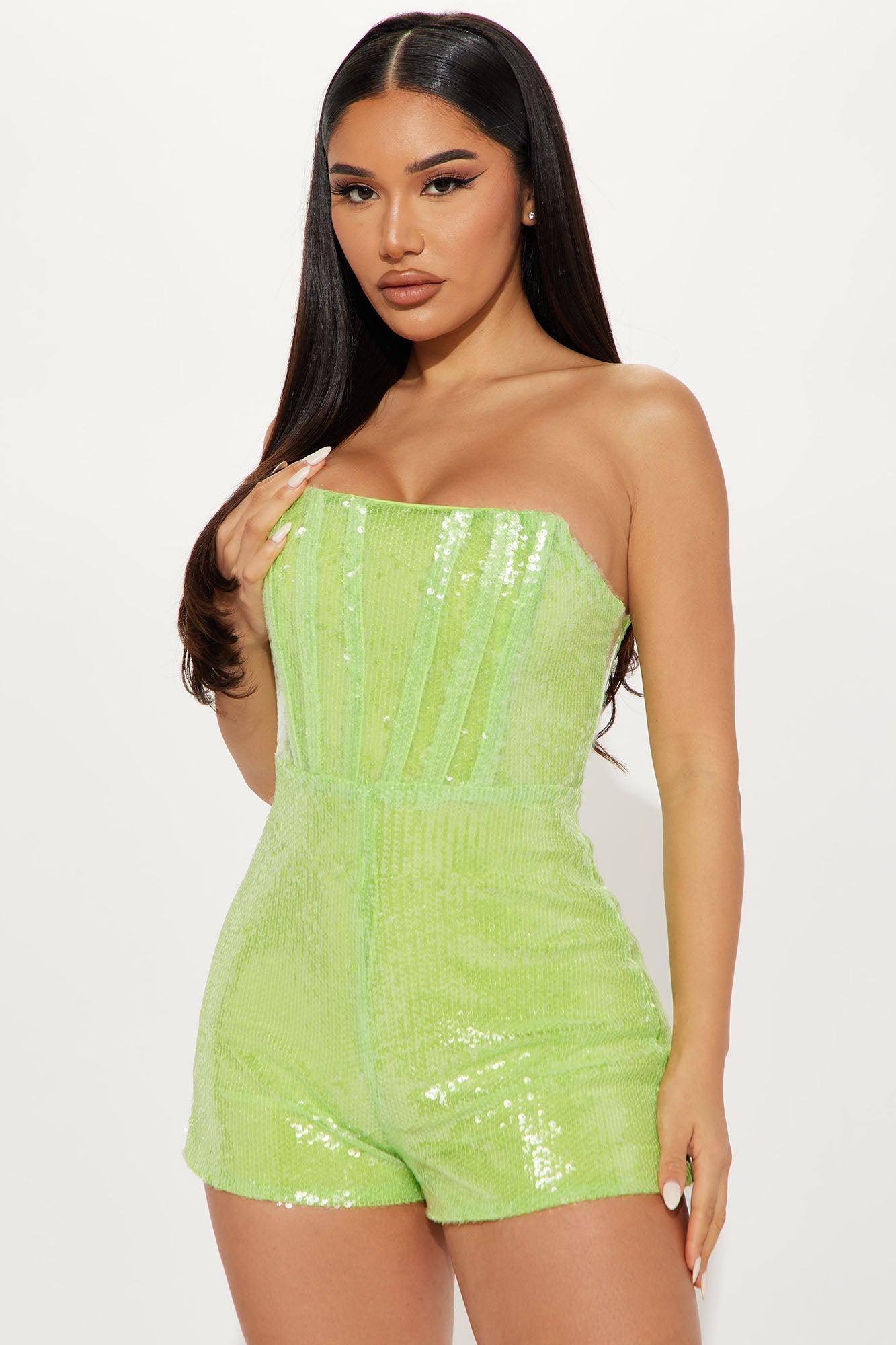 Not Your Babe Sequin Romper - Lime Product Image