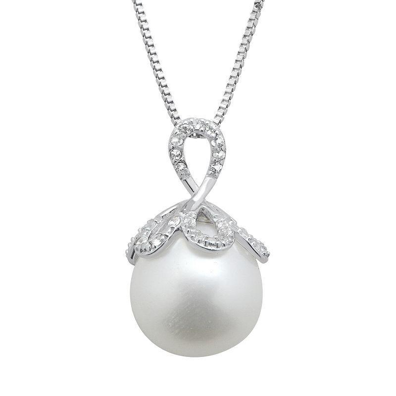 PearLustre by Imperial Freshwater Cultured Pearl & White Topaz Sterling Silver Pendant Necklace, Womens Product Image