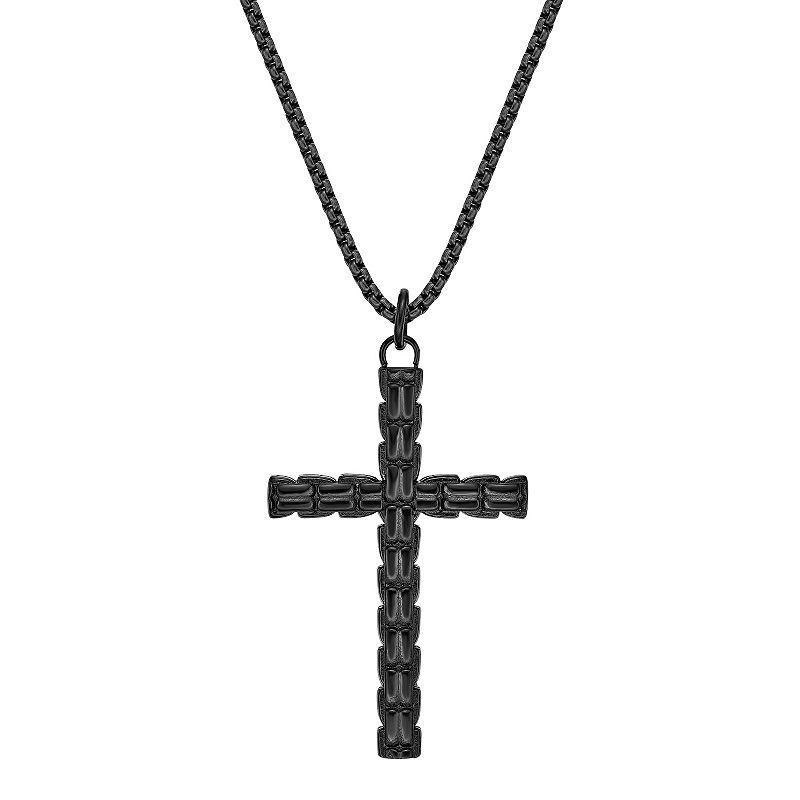 LYNX Mens Black Ion Plated Stainless Steel Cross Pendant Necklace Product Image