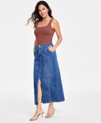 I.n.c. International Concepts Womens Denim Slit Midi Skirt, Created for Macys Product Image