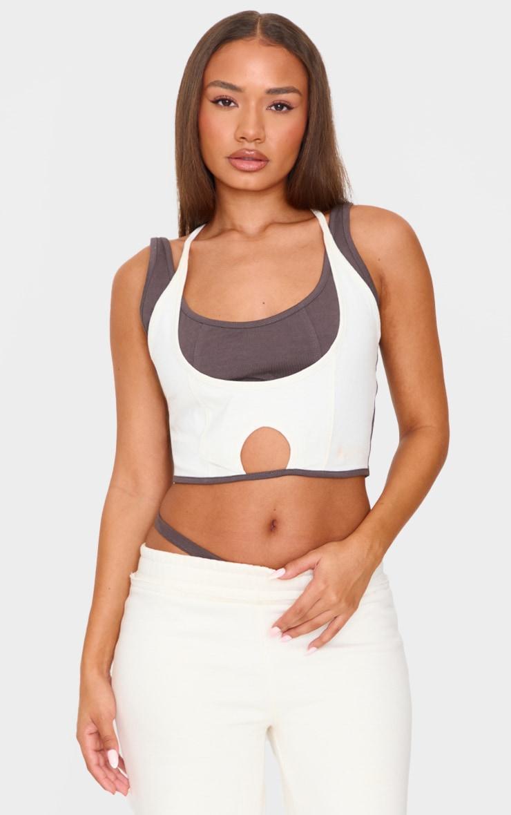 Petite Cream Contrast Detail Crop Top product image