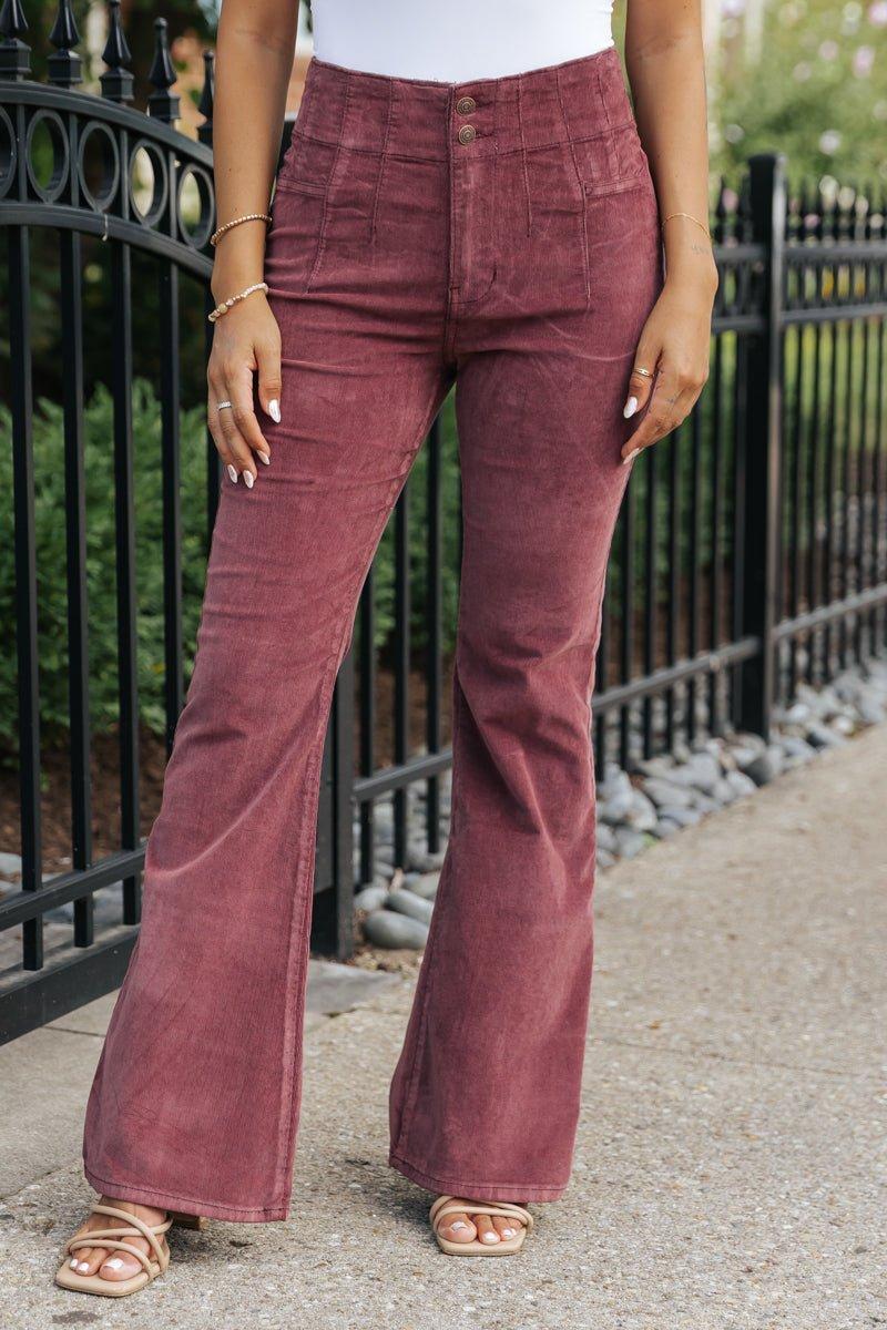 Free People Jayde Cord Flare Jeans - Plum Product Image