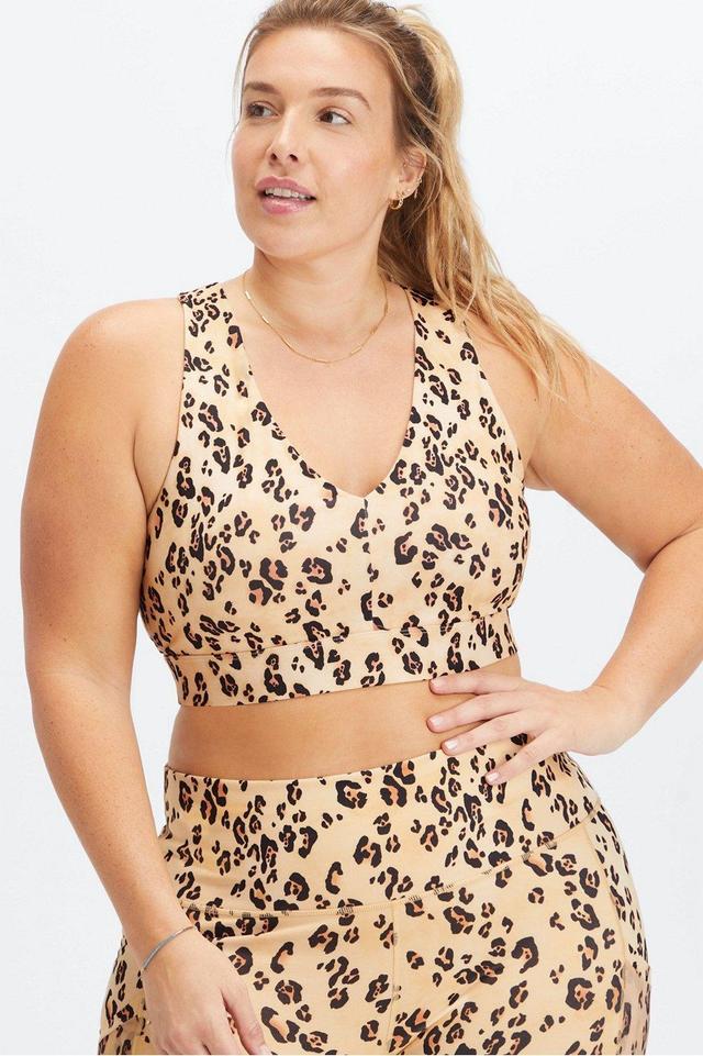 Fabletics On-The-Go Midi Medium Impact Sports Bra Womens Desert Leopard Size XL Product Image