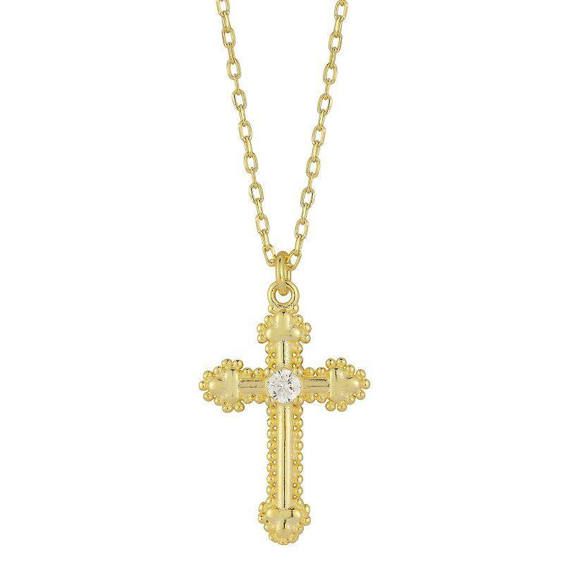 Sunkissed Sterling Cubic Zirconia Budded Cross Pendant Necklace, Womens, Gold Product Image