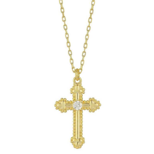 Sunkissed Sterling Cubic Zirconia Budded Cross Pendant Necklace, Womens, Gold Tone Product Image