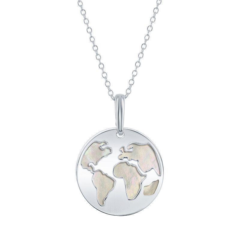 Sterling Silver Mother-of-Pearl Globe Pendant Necklace, Womens White Product Image