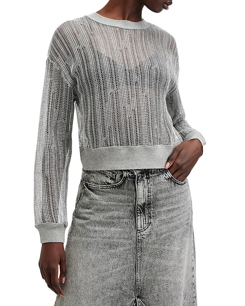 Giana Long Sleeve Open Knit Sweatshirt In Silver Product Image