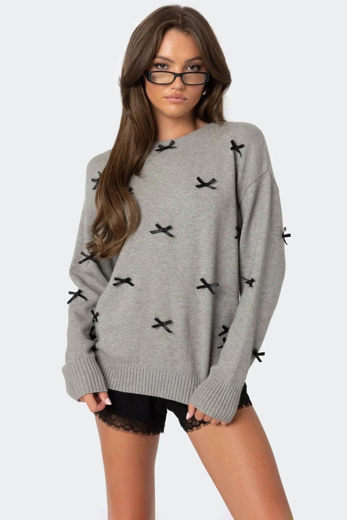 Satin Effect Bow Oversized Sweater Product Image