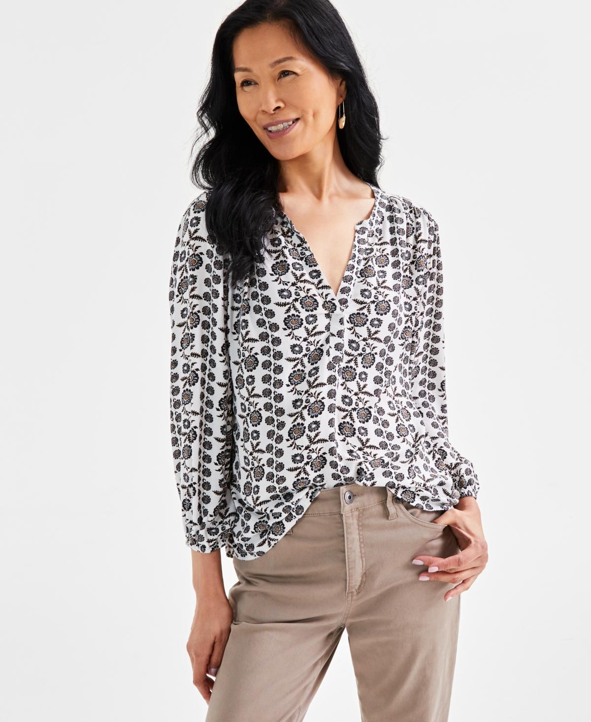 Style & Co Womens Printed Drapey Popover Blouse, Created for Macys Product Image