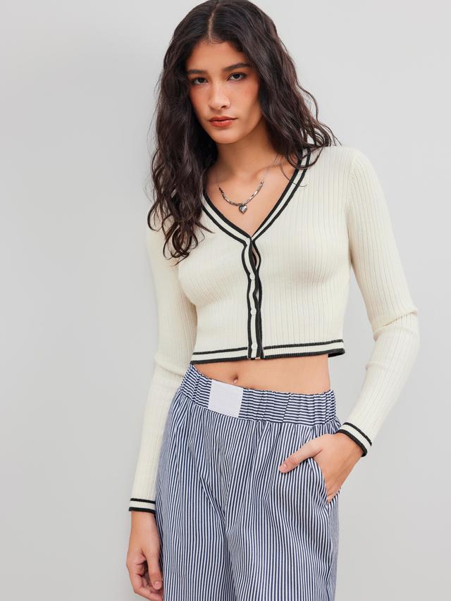 Knit V-neck Contrasting Binding Cardigan Product Image