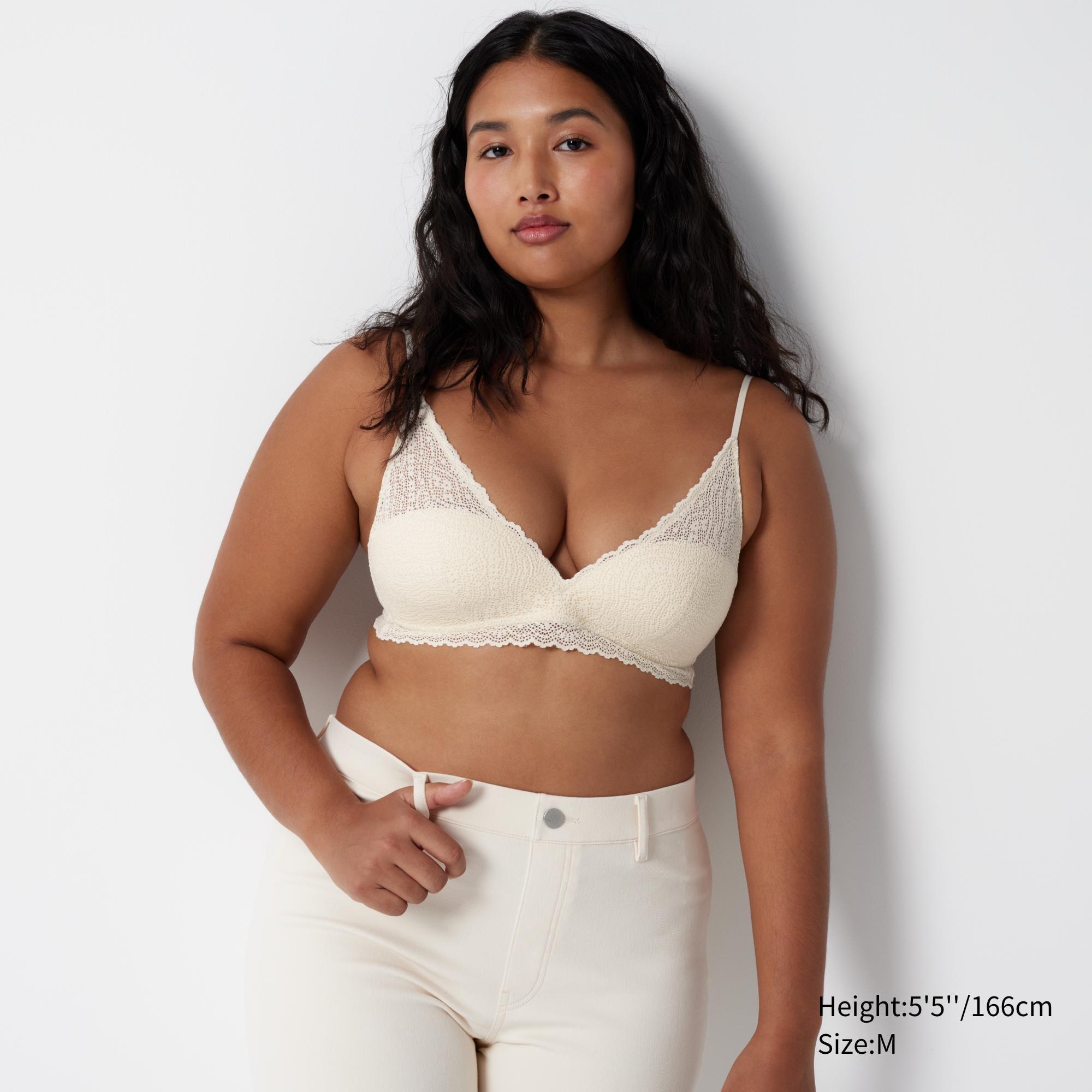 Womens Wireless Bra (Stretch Lace) Off White Small UNIQLO US Product Image