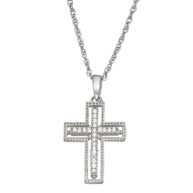 Jewelexcess Sterling Silver 1/6 Carat T.W. Diamond Cross Pendant Necklace, Womens Silver Tone Product Image