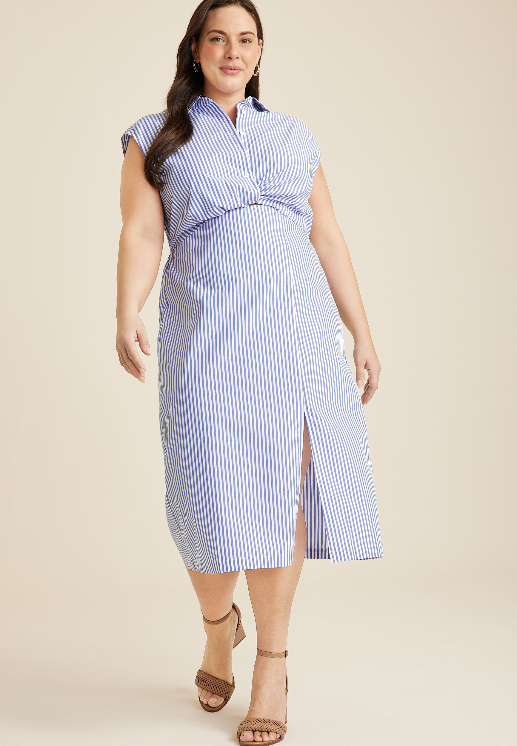 Plus Size Striped Twist Front Shirt Dress Product Image