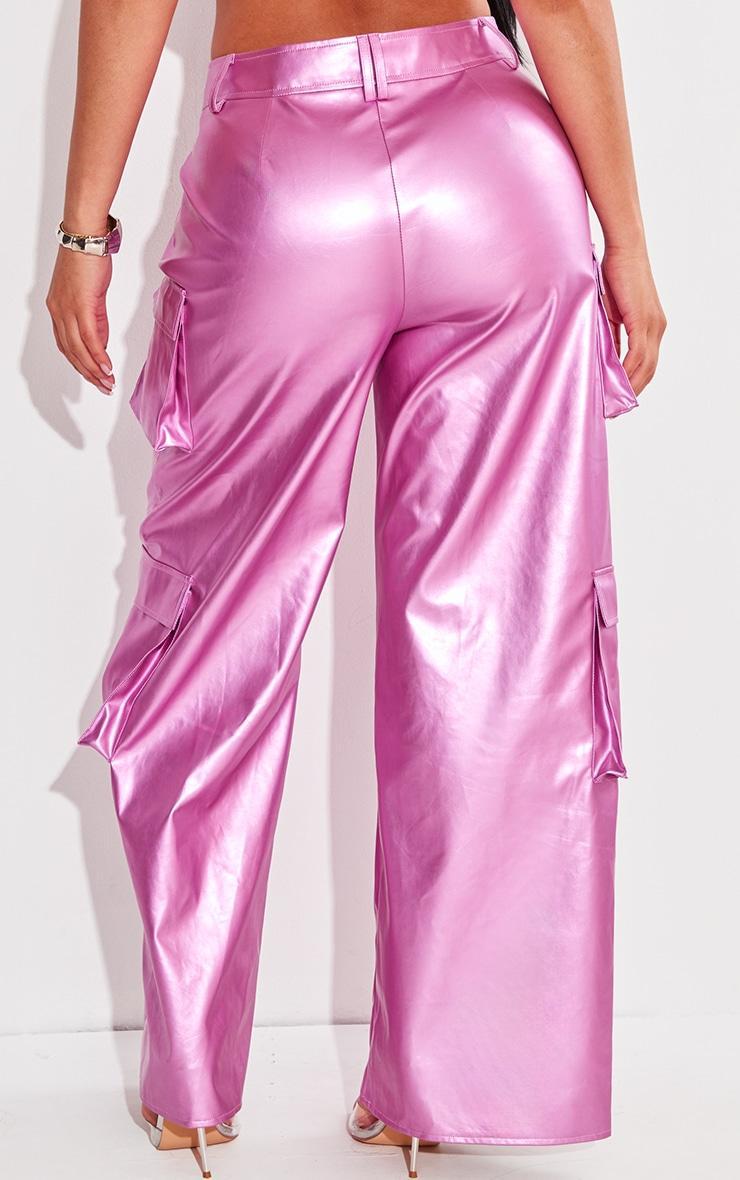 Shape Pink Metallic Faux Leather Cargo Pants Product Image