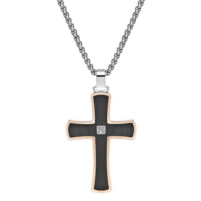 LYNX Mens Two Tone Stainless Steel Cubic Zirconia Cross Pendant Necklace Product Image