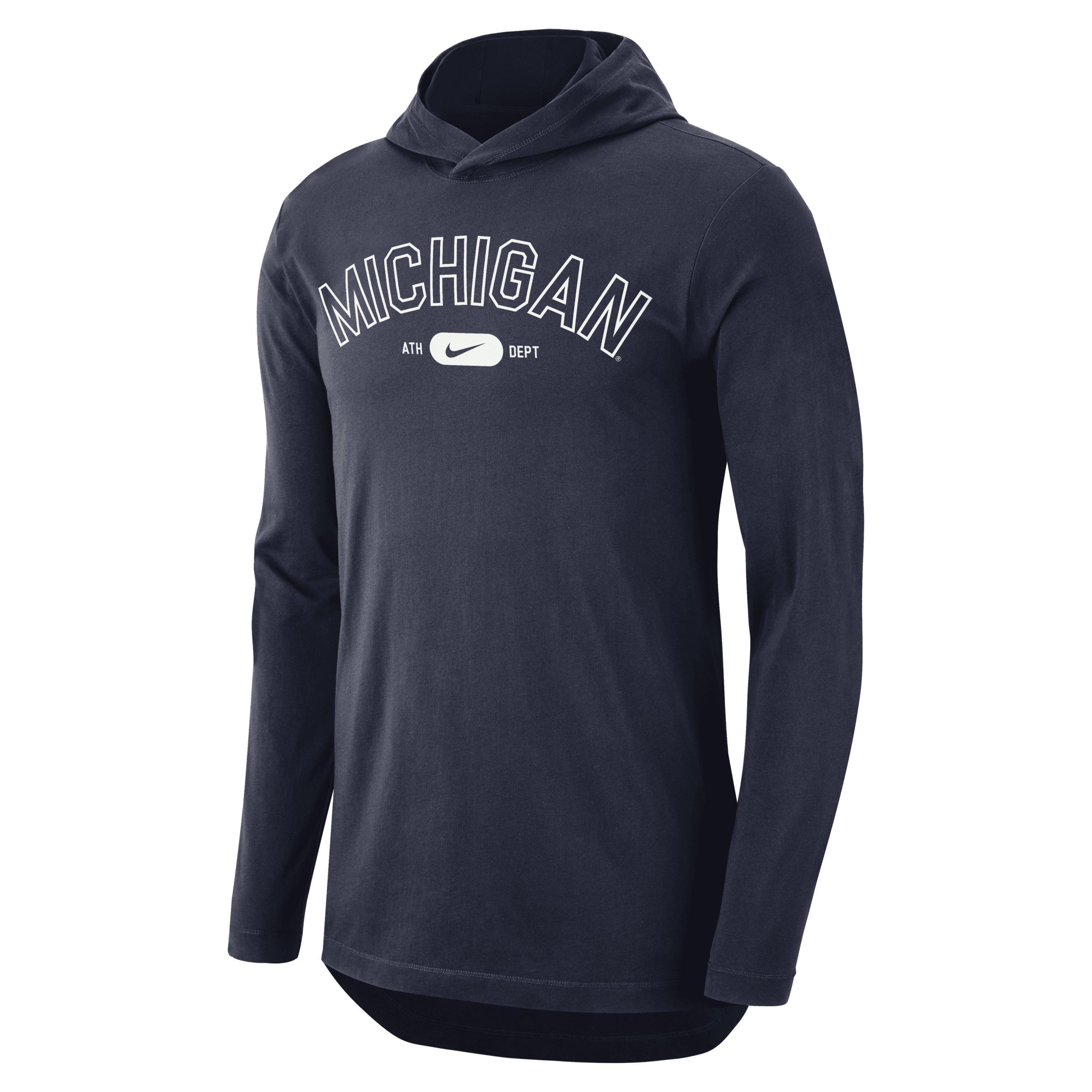 Mens Nike Navy Michigan Wolverines Campus Performance Long Sleeve Hoodie T-Shirt Product Image