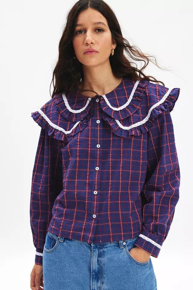 Neon Rose Meredith Double Collar Check Print Blouse Product Image