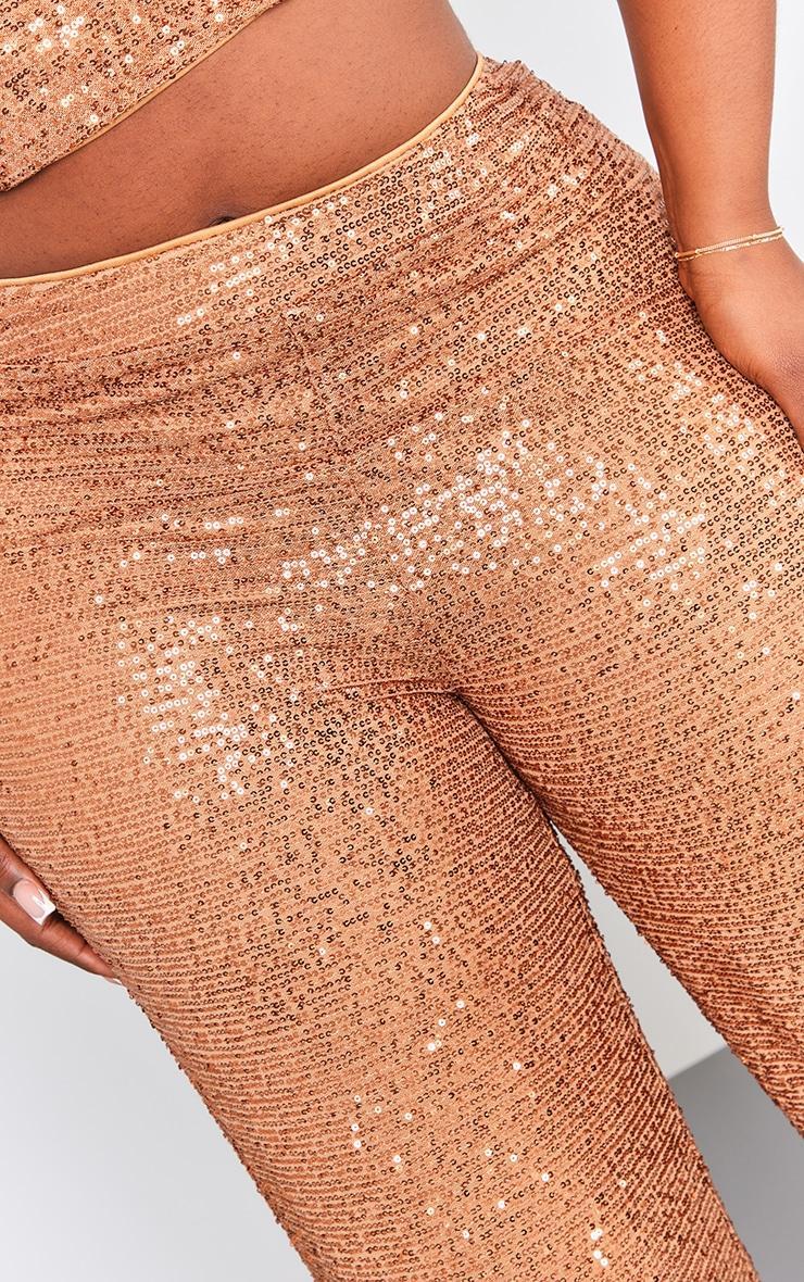 Plus Bronze Sequin High Waist Wide Leg Pant Product Image