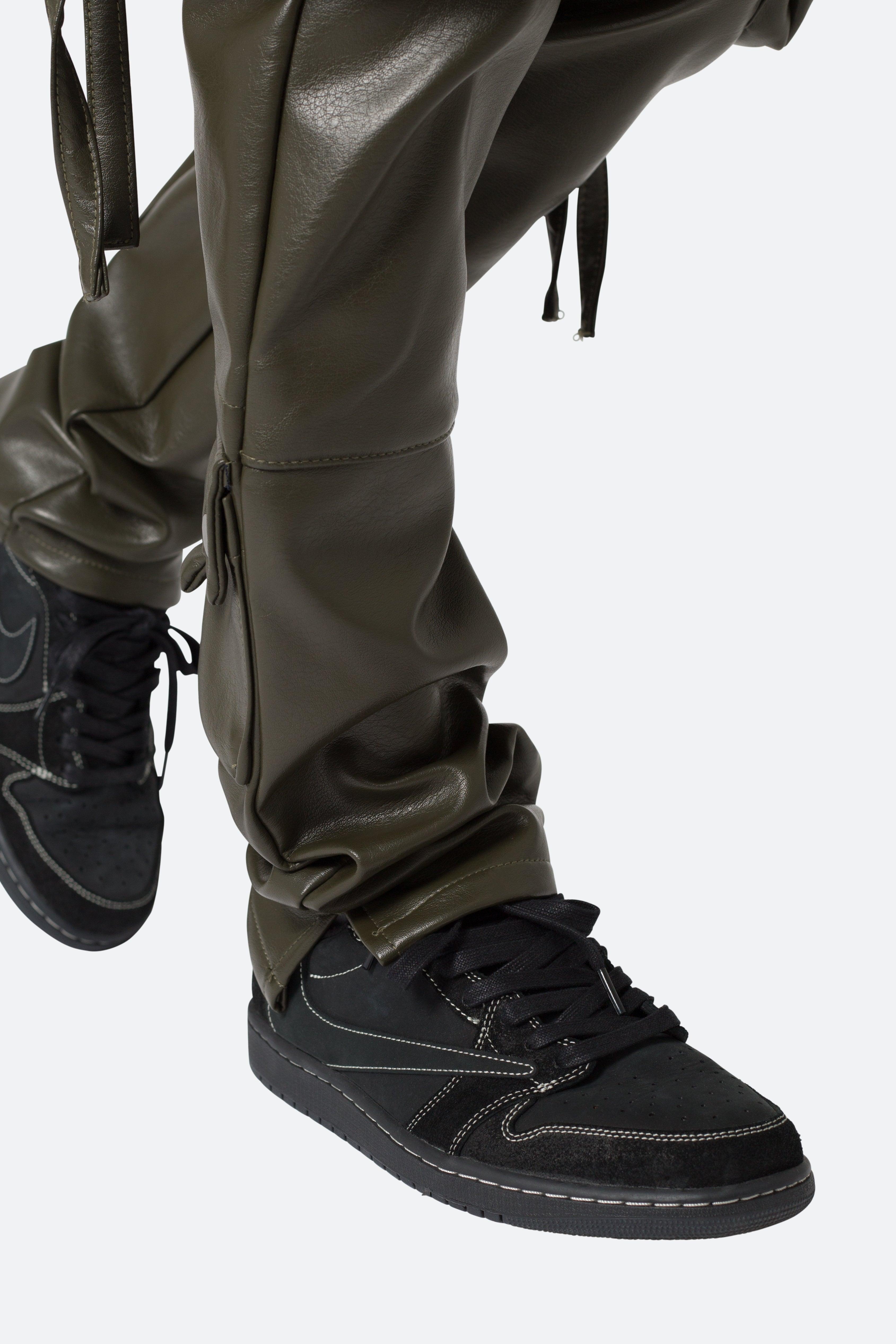 D152 Leather Cargo Pants - Olive Product Image