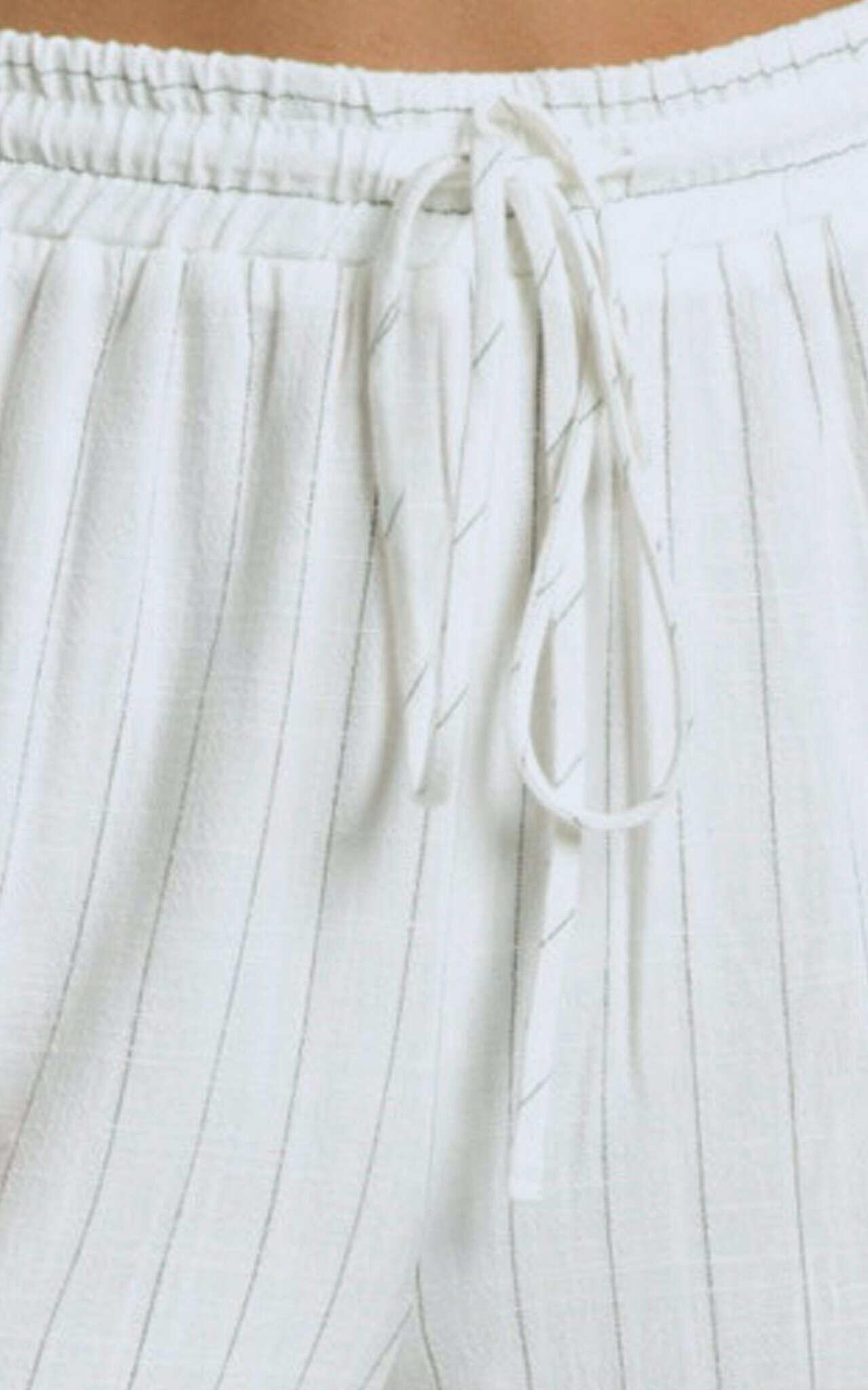 Barbra Pants - Pinstripe Linen Look High Waisted Relaxed Pants in White Stripe Product Image