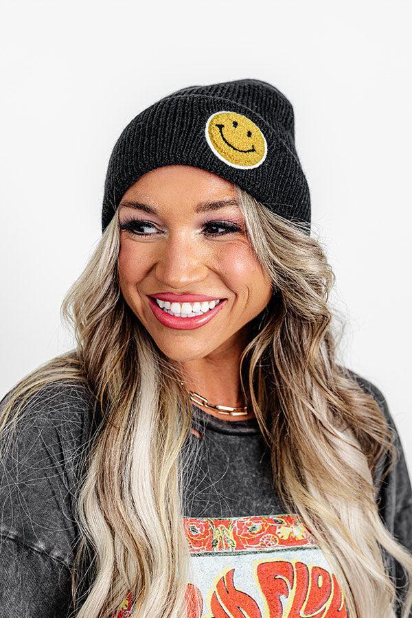 Friendly Smiles Knit Beanie in Black Product Image