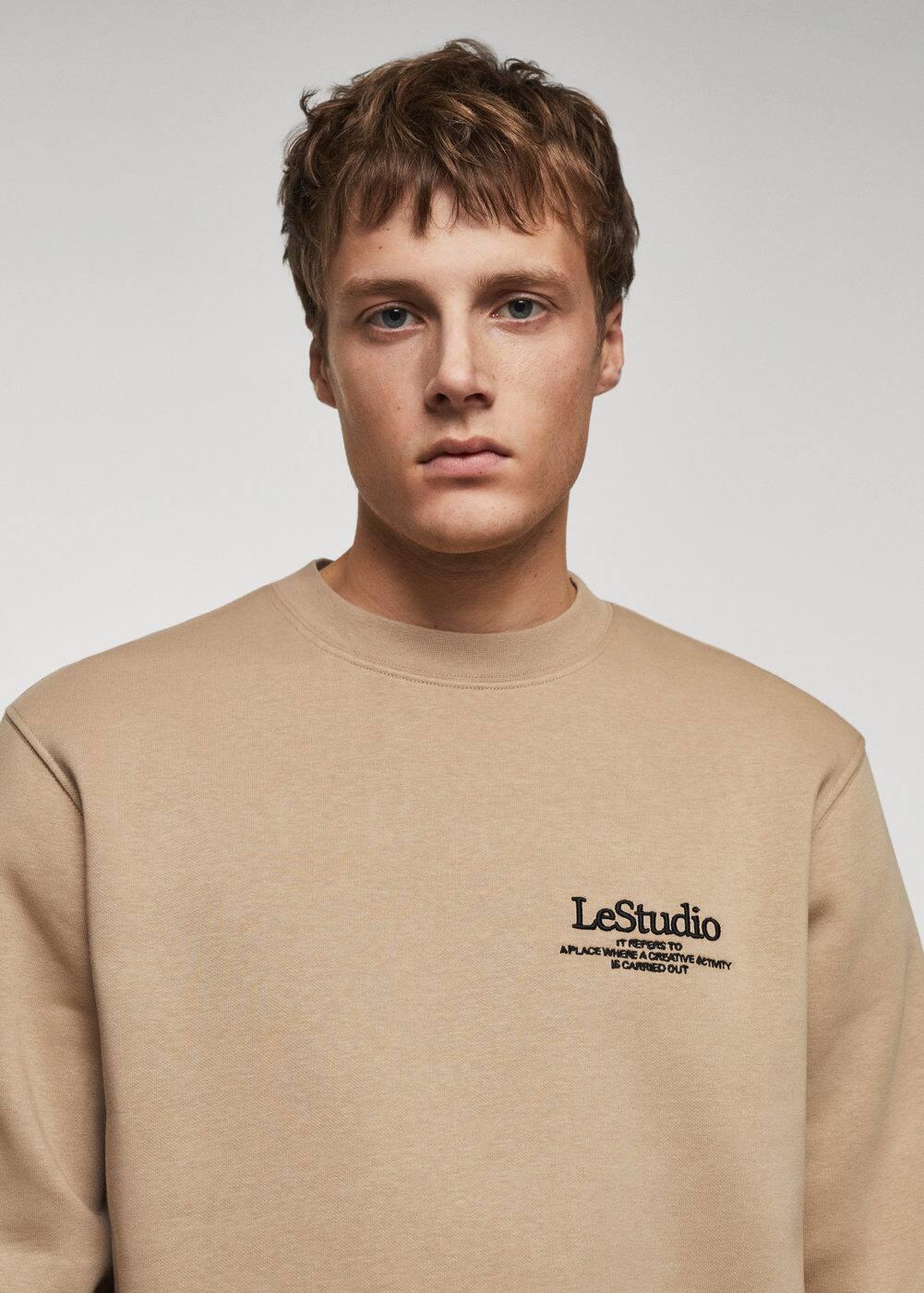 MANGO MAN - Embroidered detail cotton sweatshirt medium brownMen Product Image