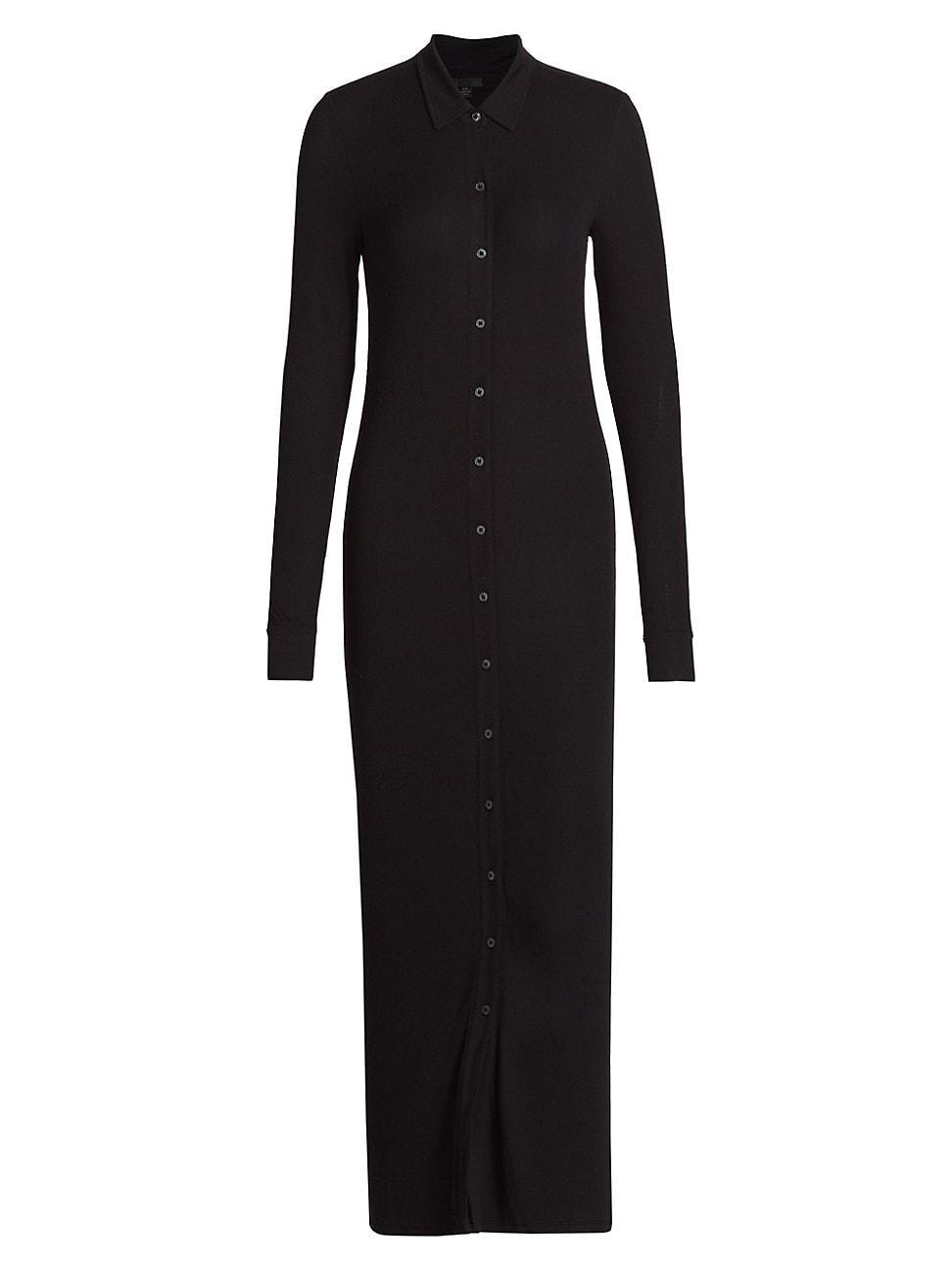 Womens Rib-Knit Long-Sleeve Maxi Shirtdress product image