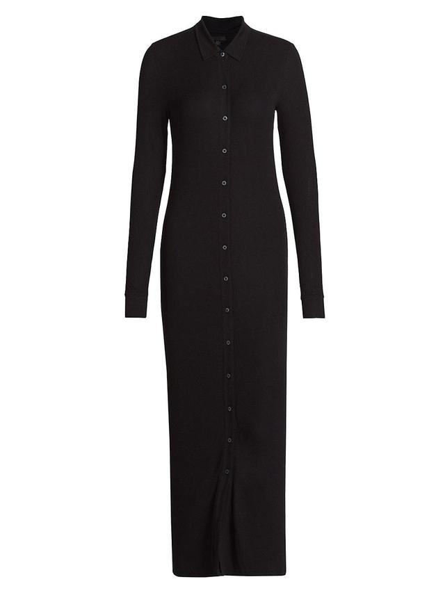 Womens Rib-Knit Long-Sleeve Maxi Shirtdress Product Image