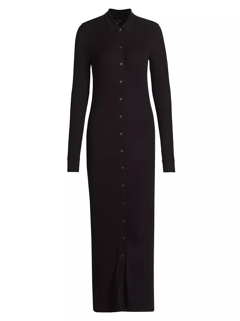 Rib-Knit Long-Sleeve Maxi Shirtdress product image