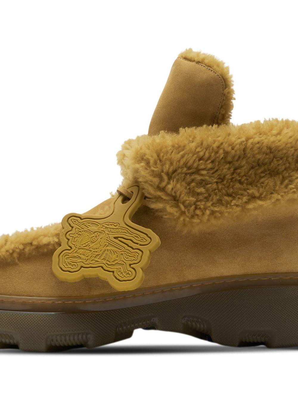 BURBERRY Creeper Shearling-trim Suede Boots In Yellow/orange Product Image