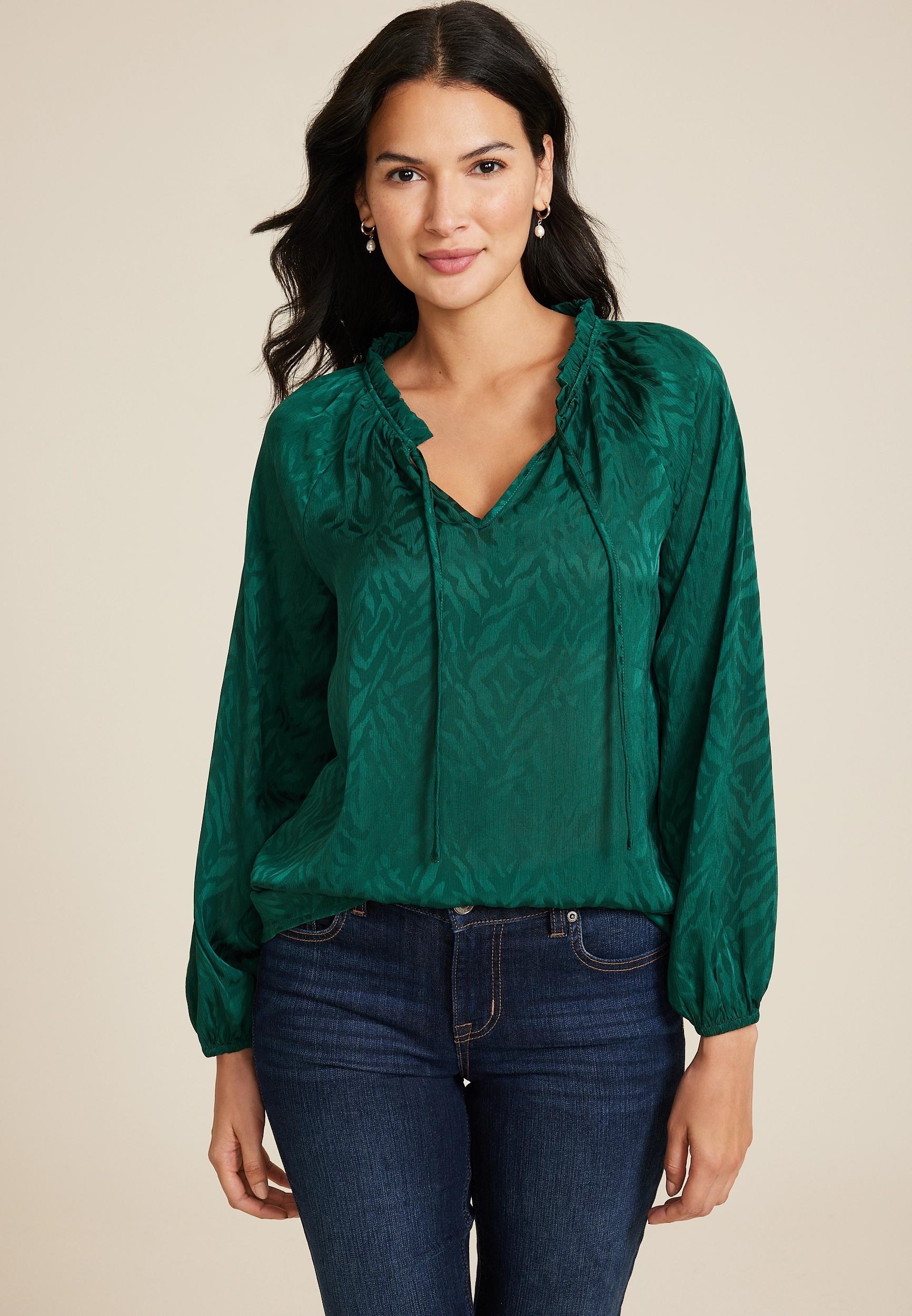 Satin Jacquard Tie Front Blouse Product Image