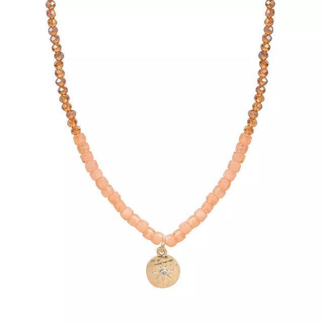 Emberly Gold Tone Crystal Beaded Starburst Medallion Pendant Necklace, Womens, Pink Product Image