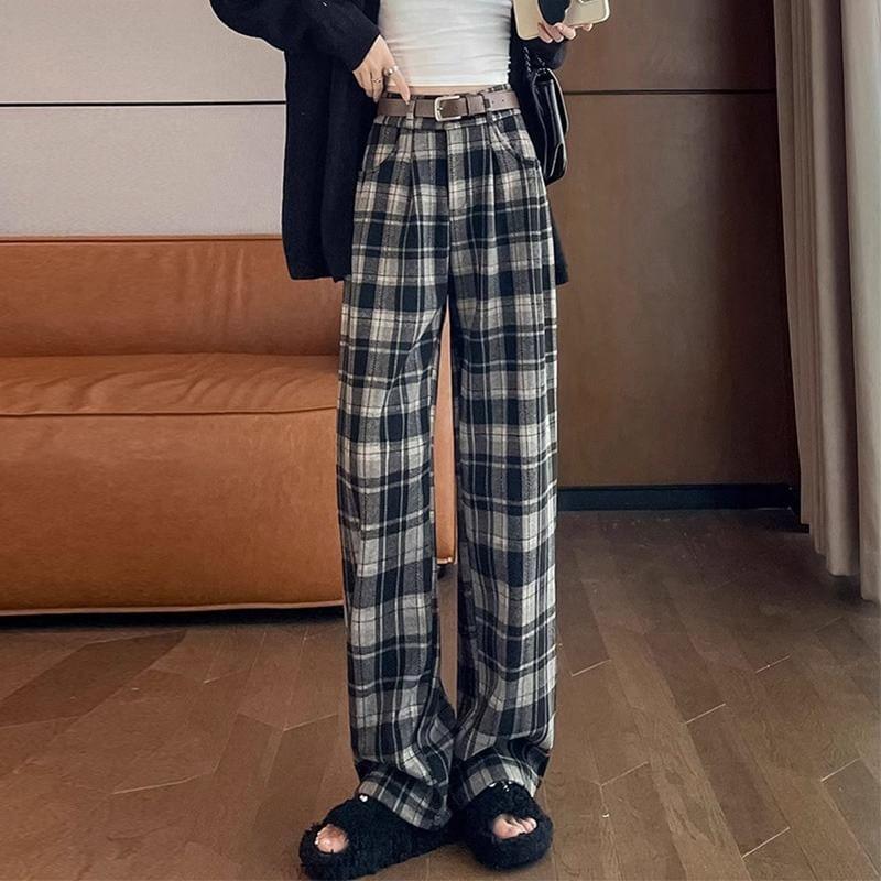 High Waist Plaid Wide Leg Pants product image